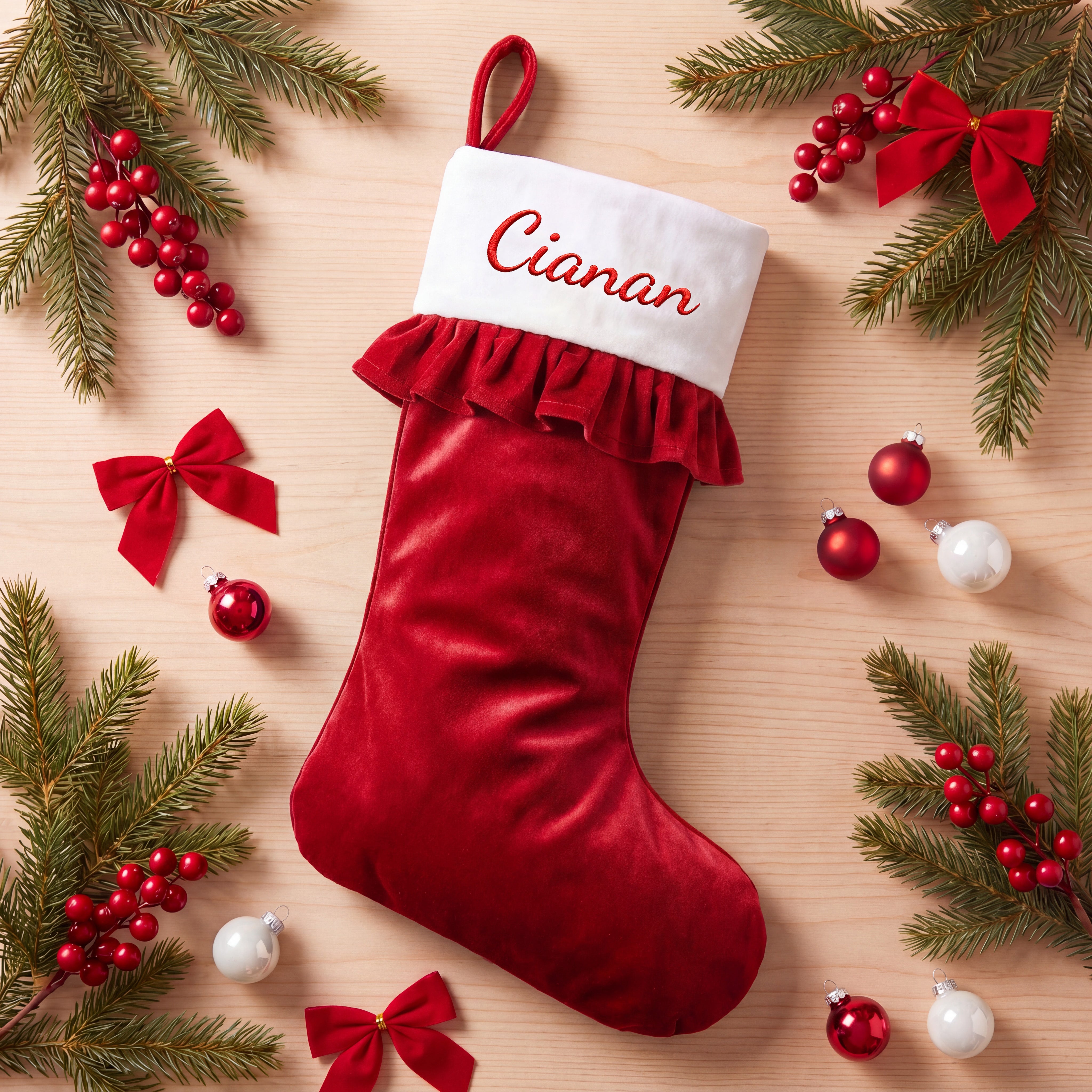 Velvet Ruffle Christmas Stocking