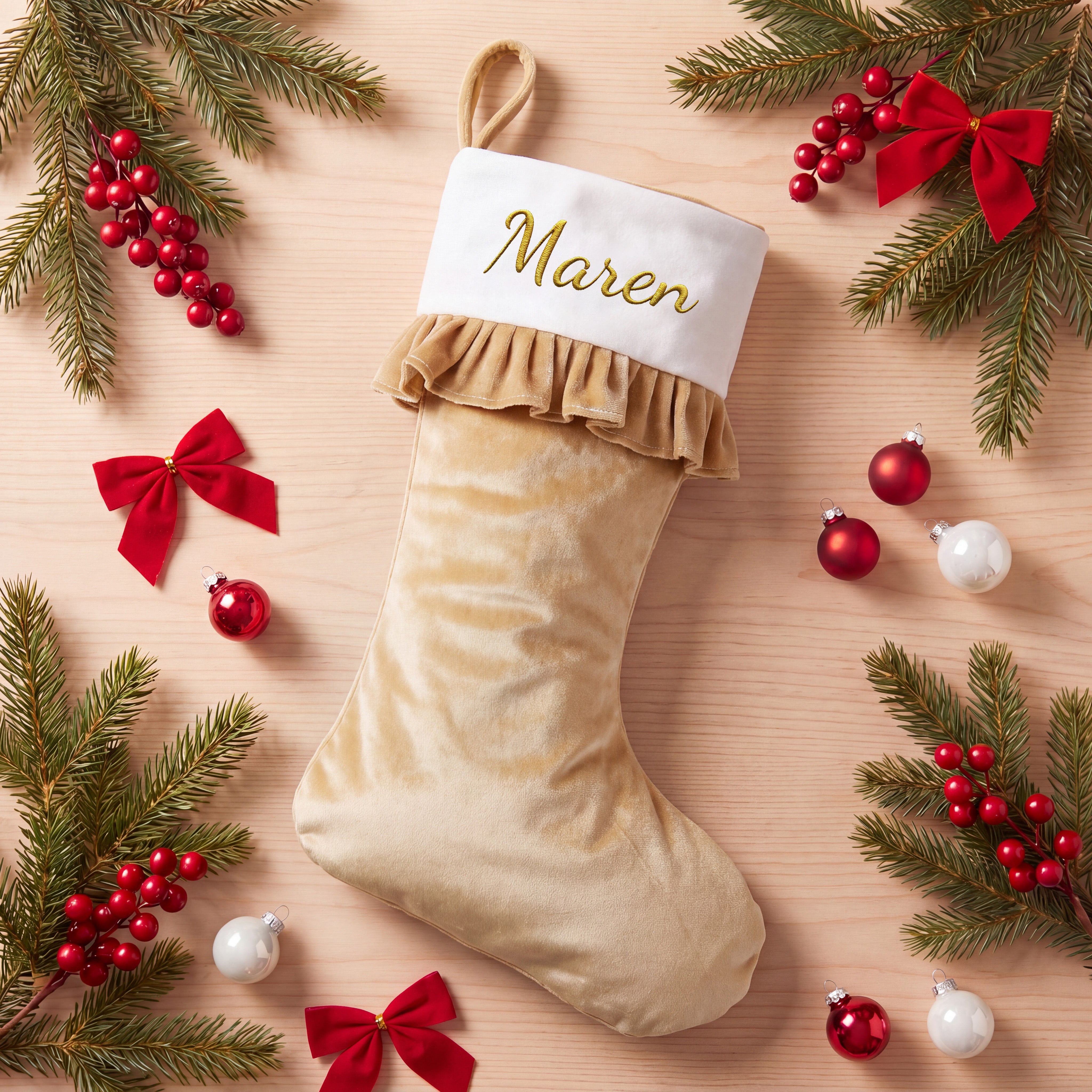 Velvet Ruffle Christmas Stocking