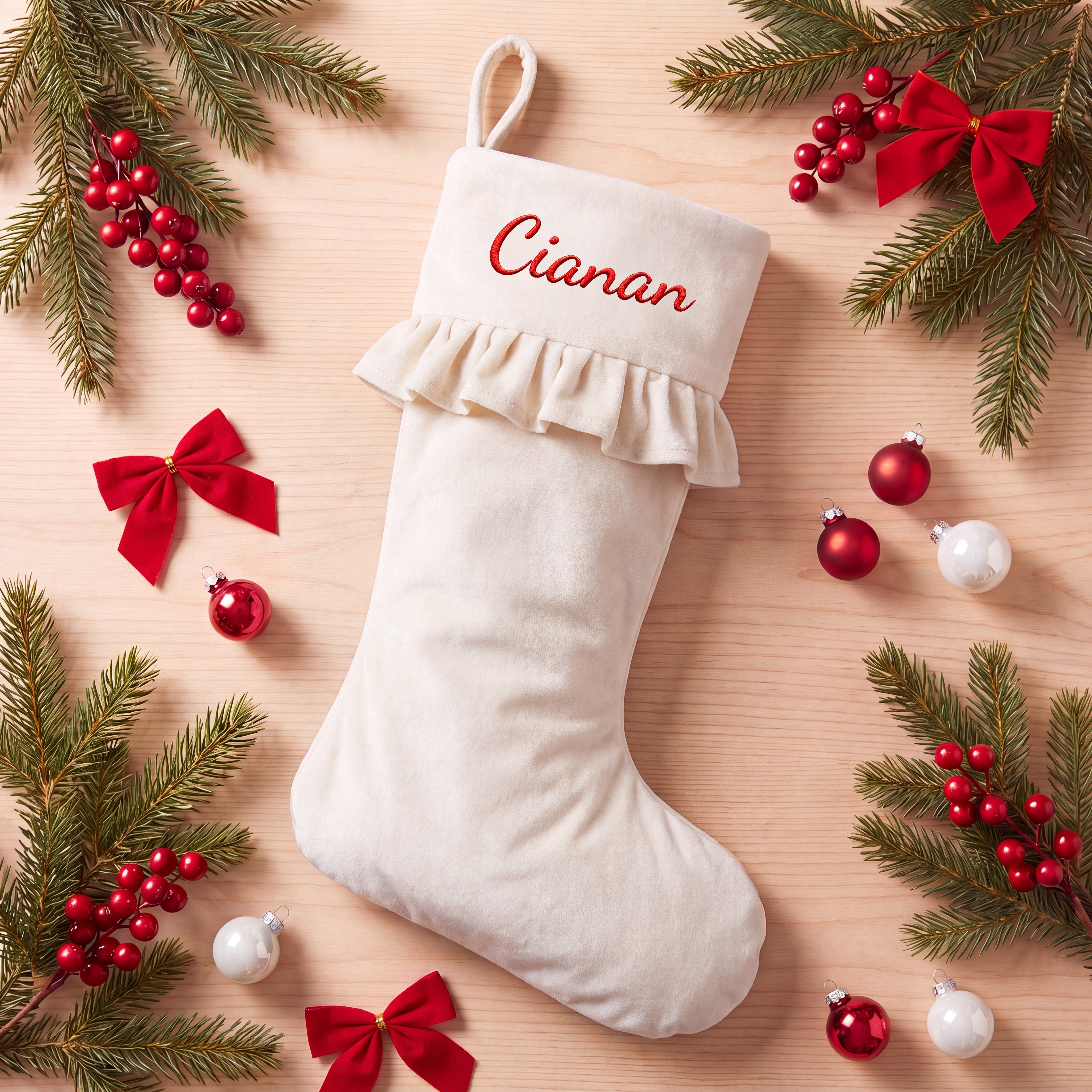 Velvet Ruffle Christmas Stocking