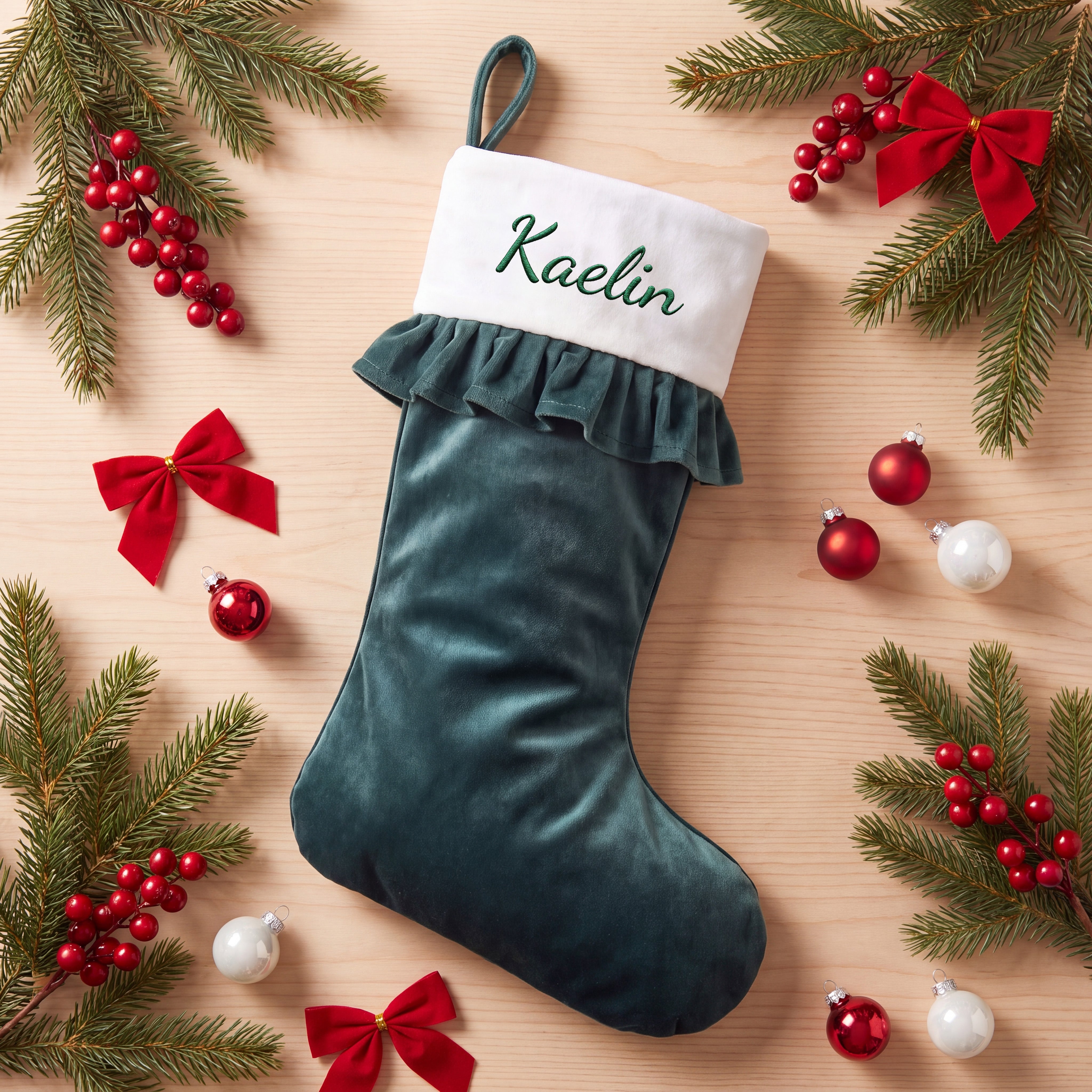 Velvet Ruffle Christmas Stocking