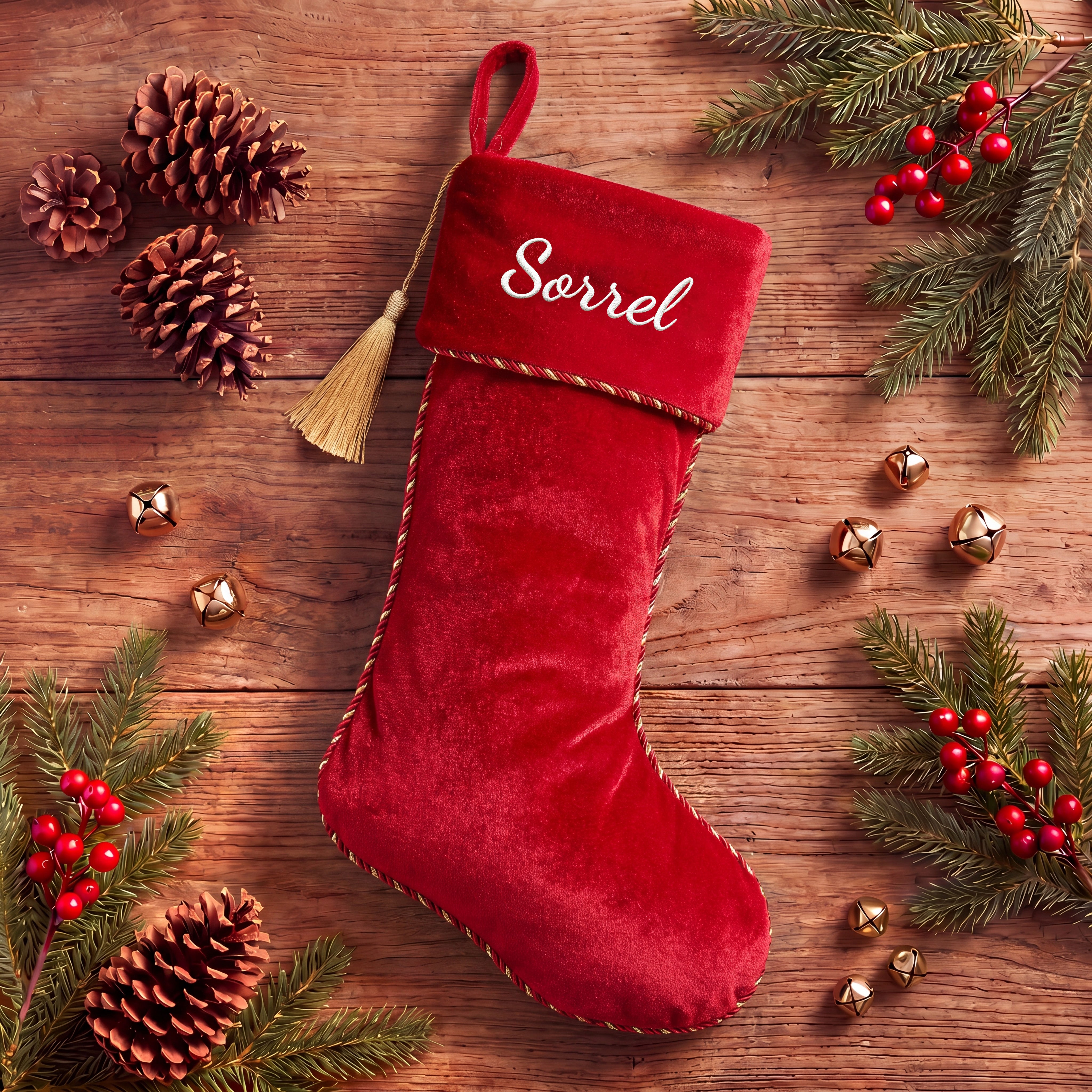 Velvet Christmas Stocking with Tassel