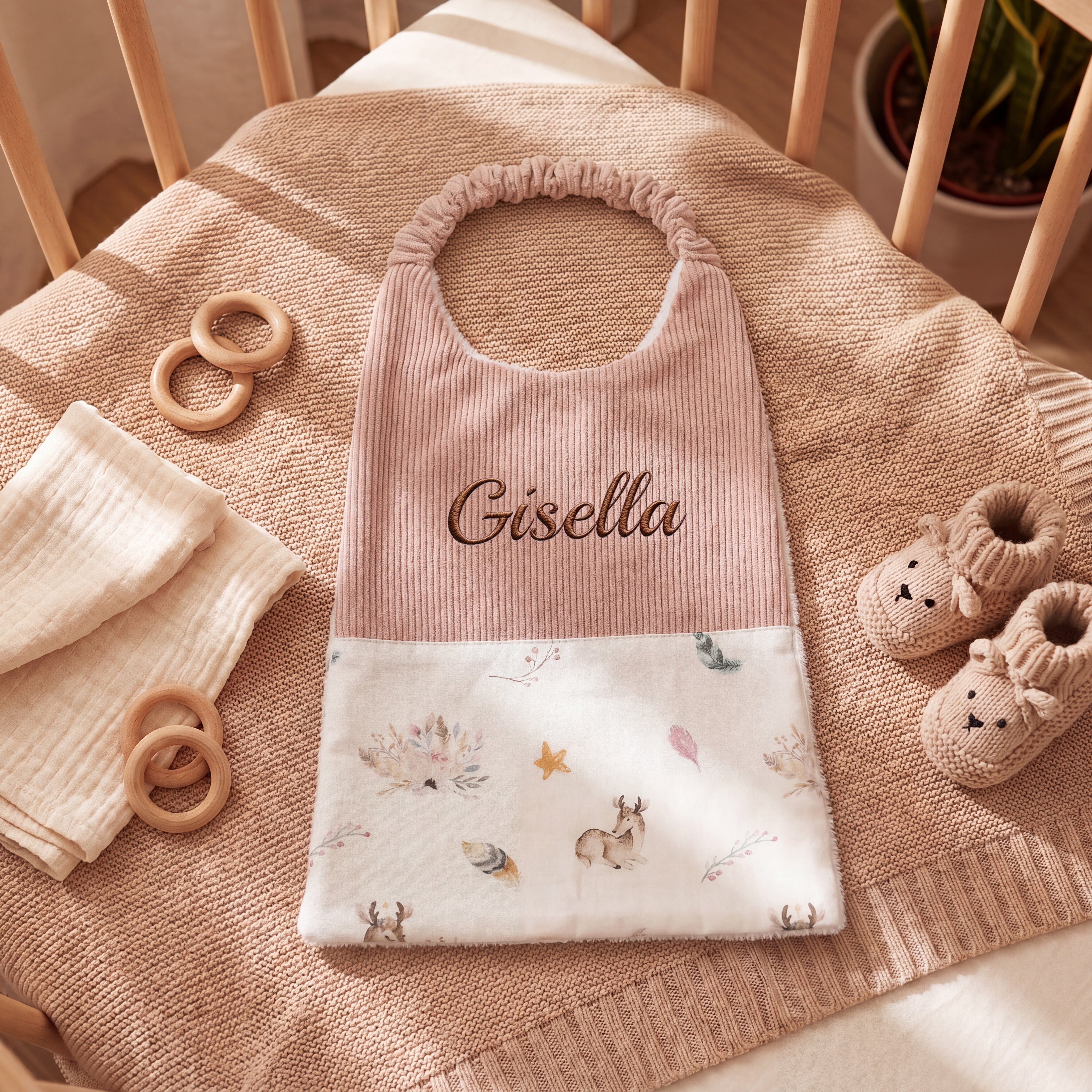 Embroidered Baby Bib - Woodland Animal Spliced Design