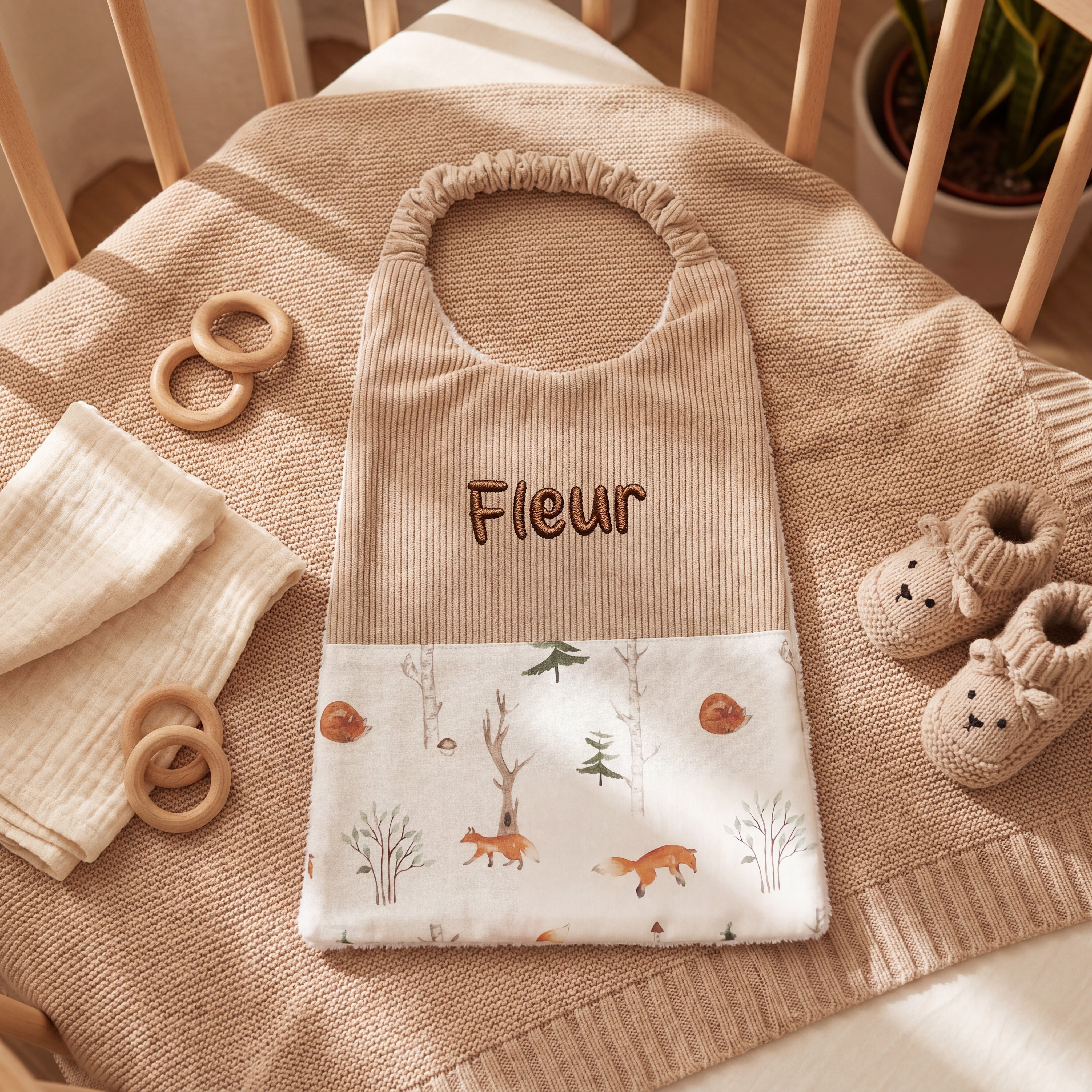 Embroidered Baby Bib - Woodland Animal Spliced Design