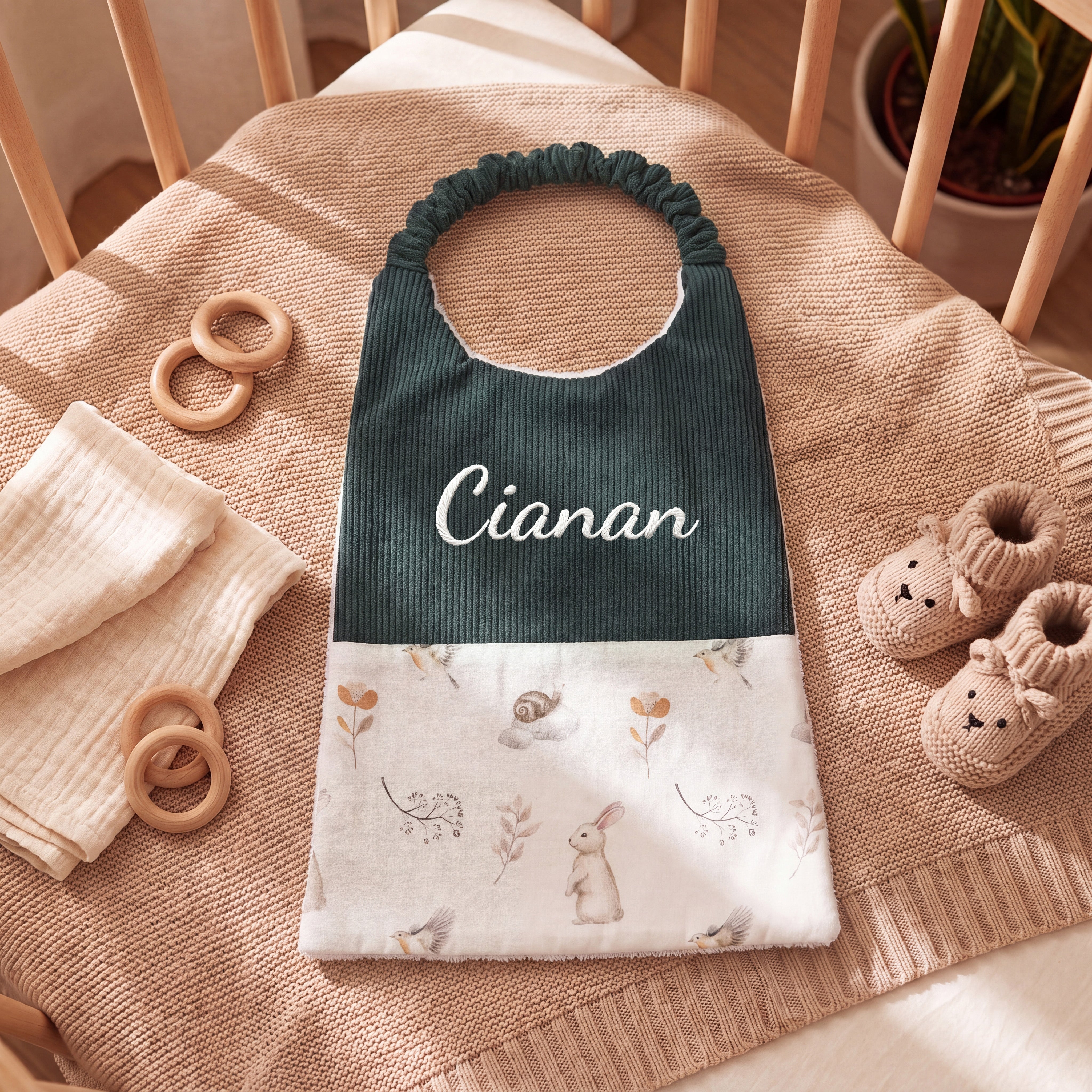 Embroidered Baby Bib - Woodland Animal Spliced Design