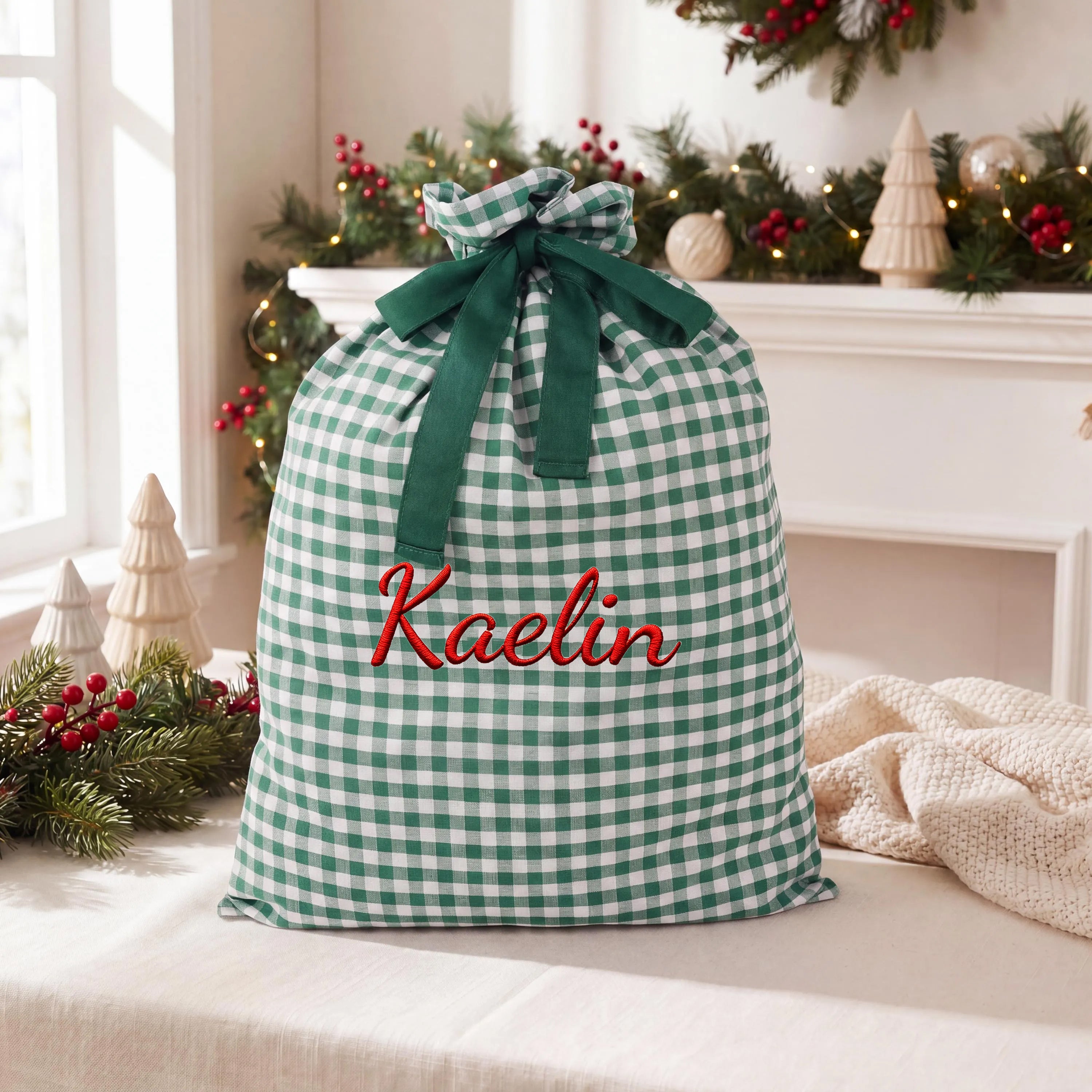 Gingham Santa Sack & Christmas Bag