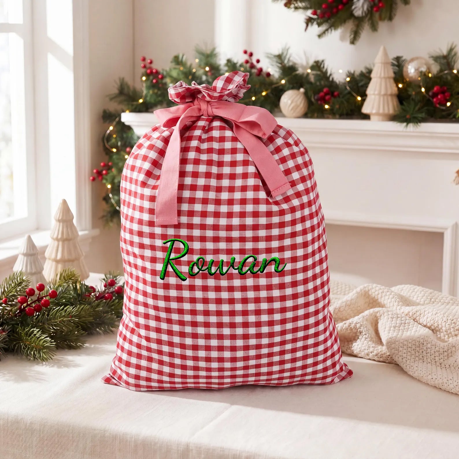 Gingham Santa Sack & Christmas Bag