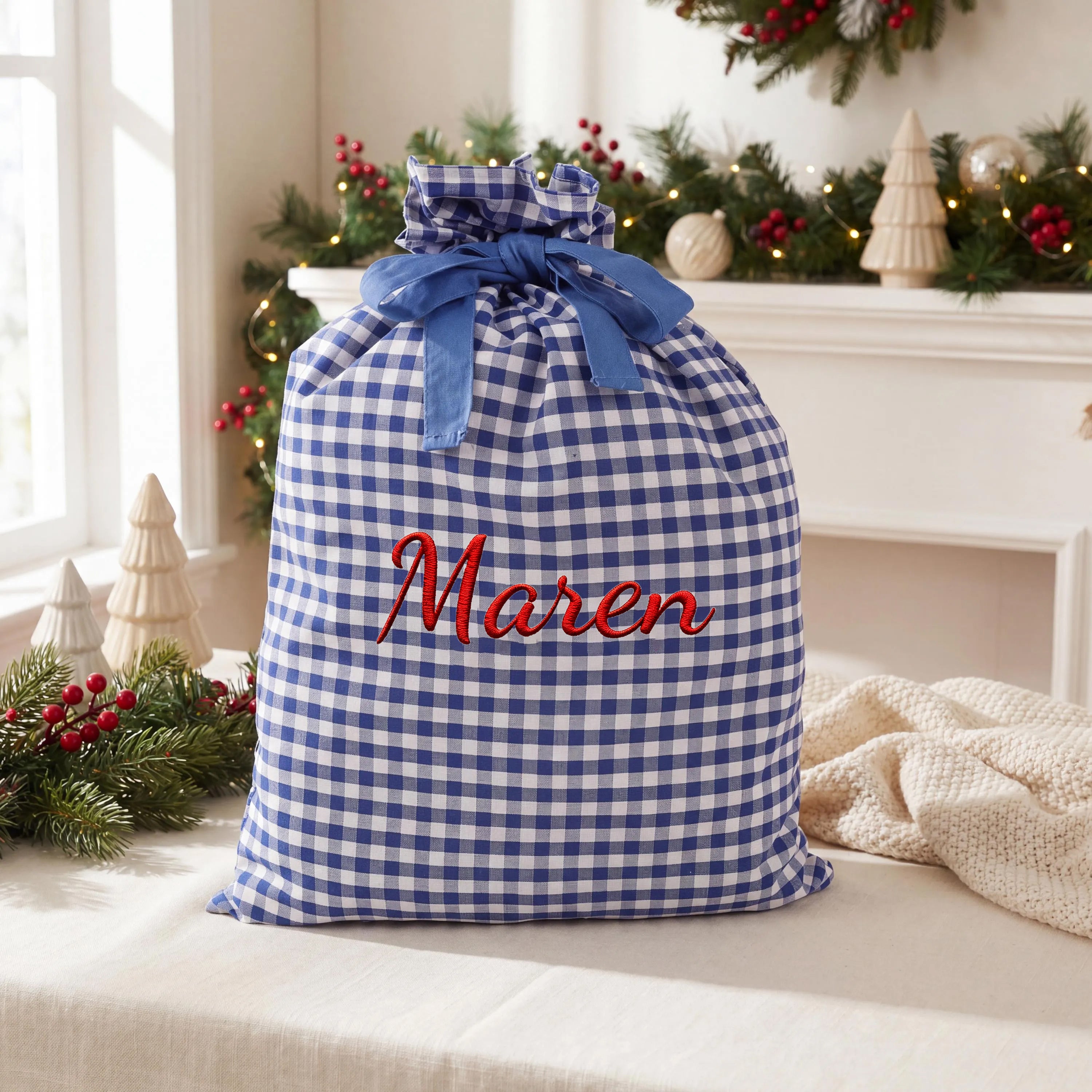 Gingham Santa Sack & Christmas Bag