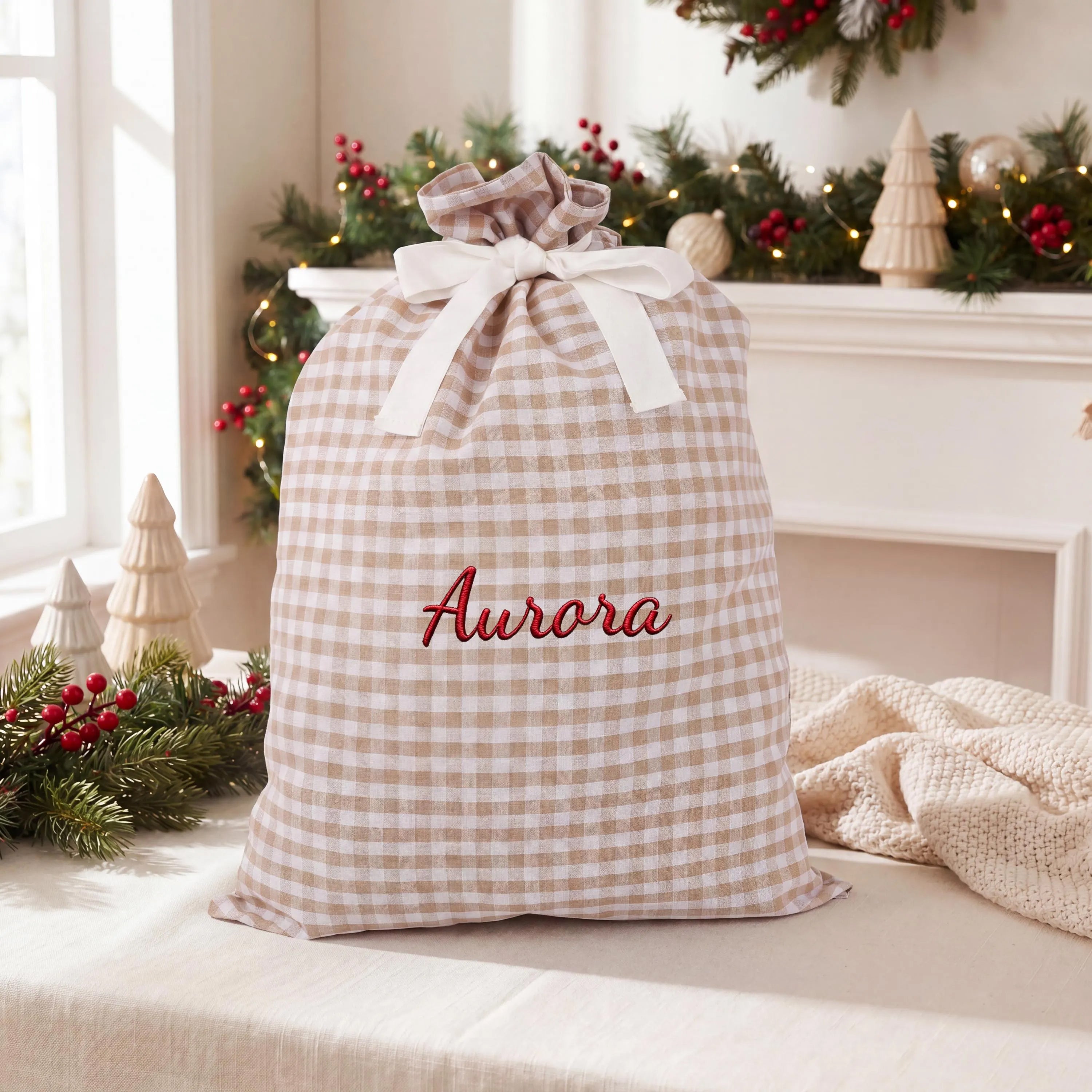 Gingham Santa Sack & Christmas Bag