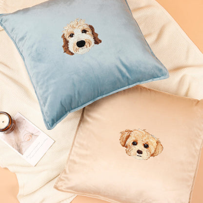 Personalized Embroidered Pet Portrait Pillow with Name,Custom Pet Pillow