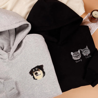 Personalized Embroidered Pet Face Hoodie, Custom Pet Name Sweatshirt,Embroidered Pet Photo Sweatshirt
