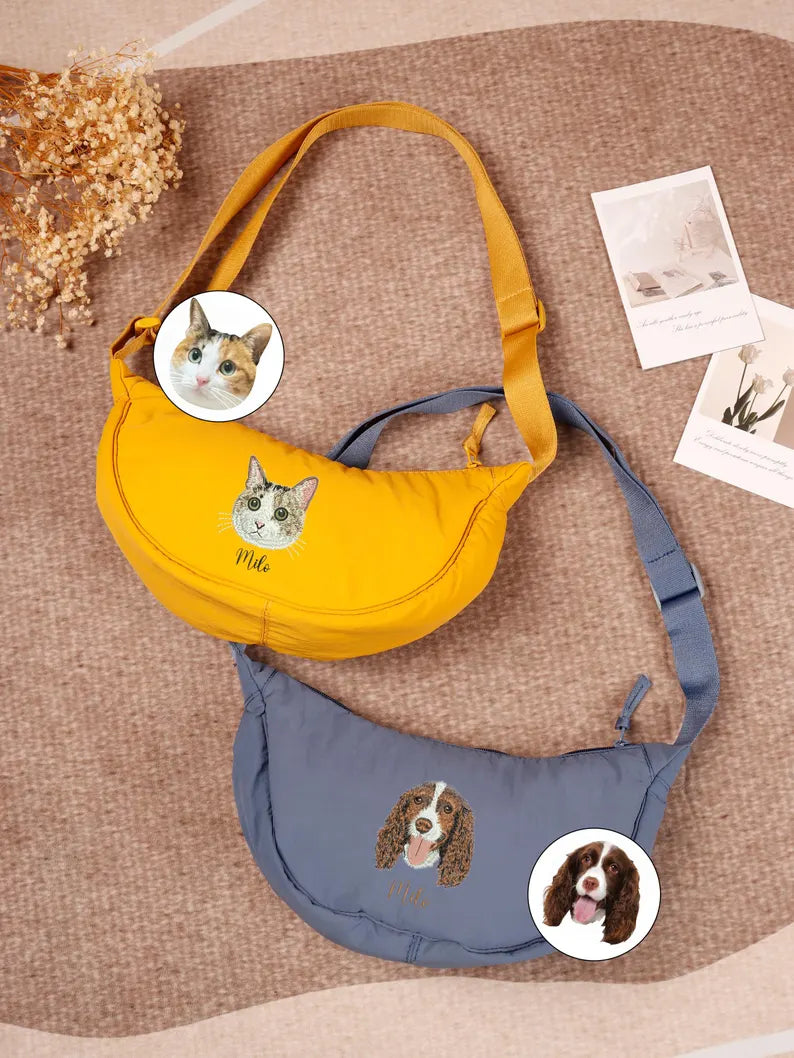 Personalized Pets Embroidered Portrait Shoulder Bag, Name Custom Dog Bag,Dog Mum Bag