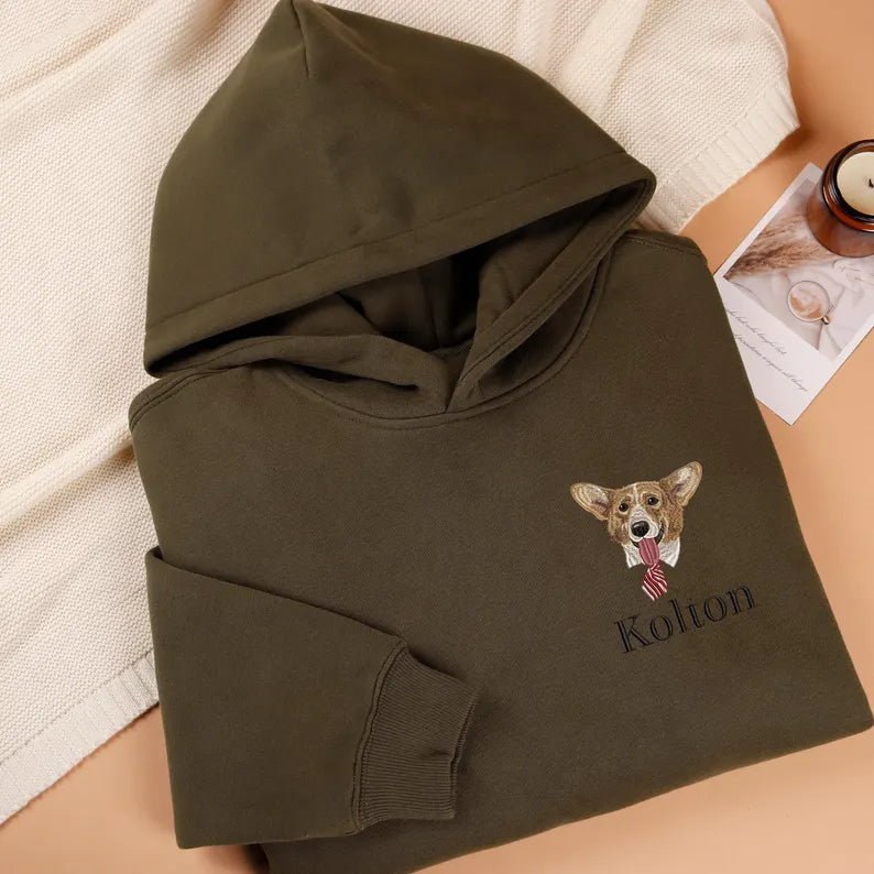 Personalized Embroidered Pet Face Hoodie, Custom Pet Name Sweatshirt,Embroidered Pet Photo Sweatshirt