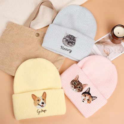 Custom Pet Portrait Beanie,Personalized Embroidered Pet Beanie