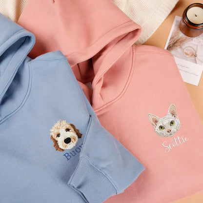 Personalized Embroidered Pet Face Hoodie, Custom Pet Name Sweatshirt,Embroidered Pet Photo Sweatshirt
