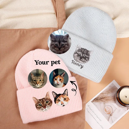 Custom Pet Portrait Beanie,Personalized Embroidered Pet Beanie